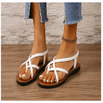 Sandália Feminina Flat Trançada Vazada Clip Toe Praia | Branca